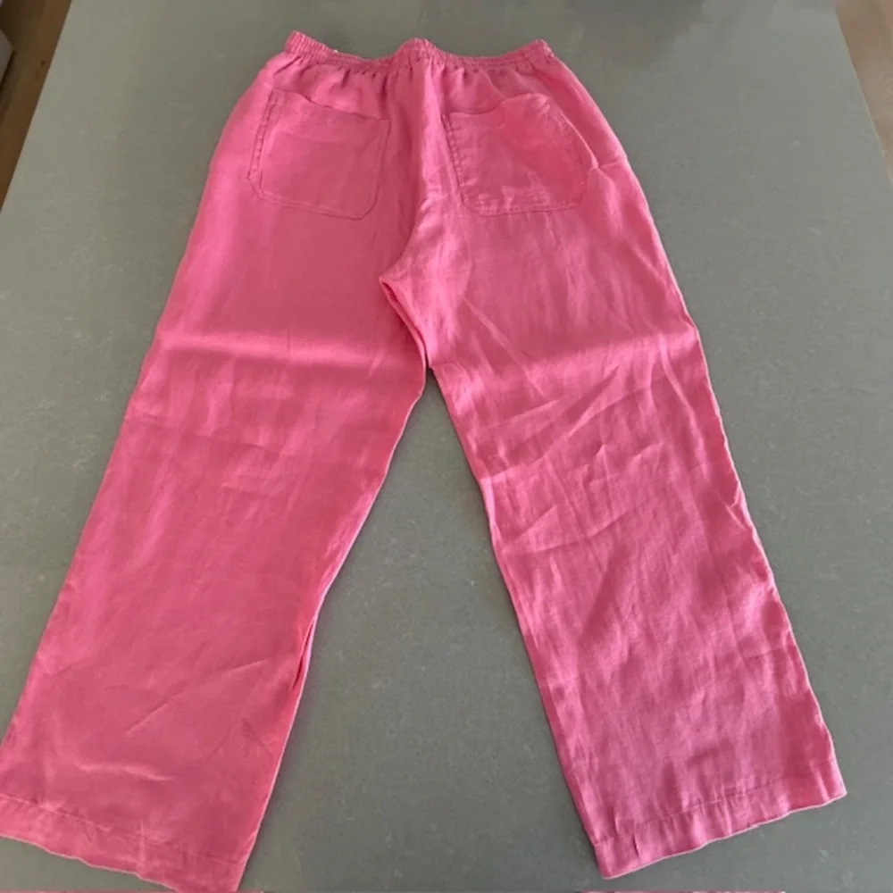 Women's Large L Pink 100% Linen Pull-on Ankle Wide Leg Pants Worn 2x ($120 new)